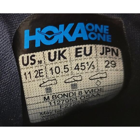 Hoka One One Bondi 8 Men's Outer Space/All Aboard SIZE 11 Blue White - Picture 9 of 11